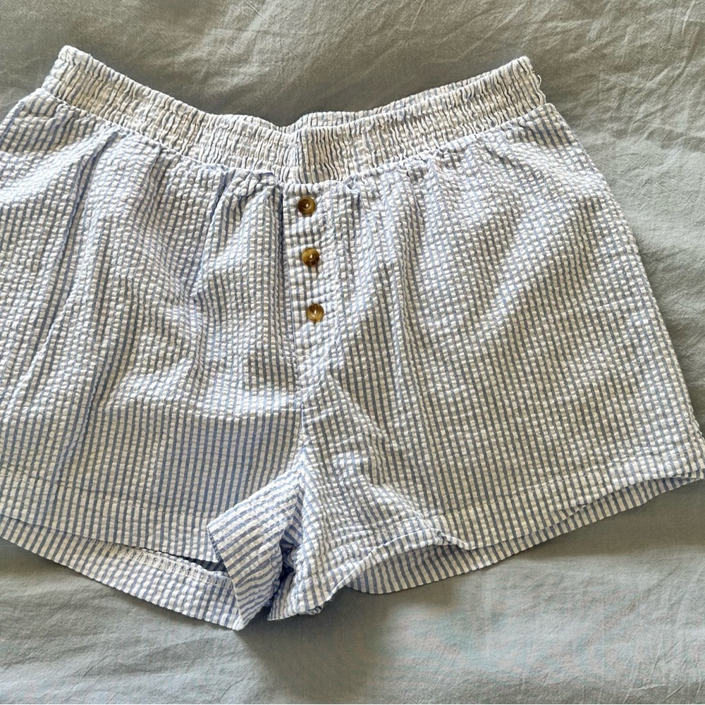 Urban Renewal High Waist White and Blue Striped Boxer Shorts